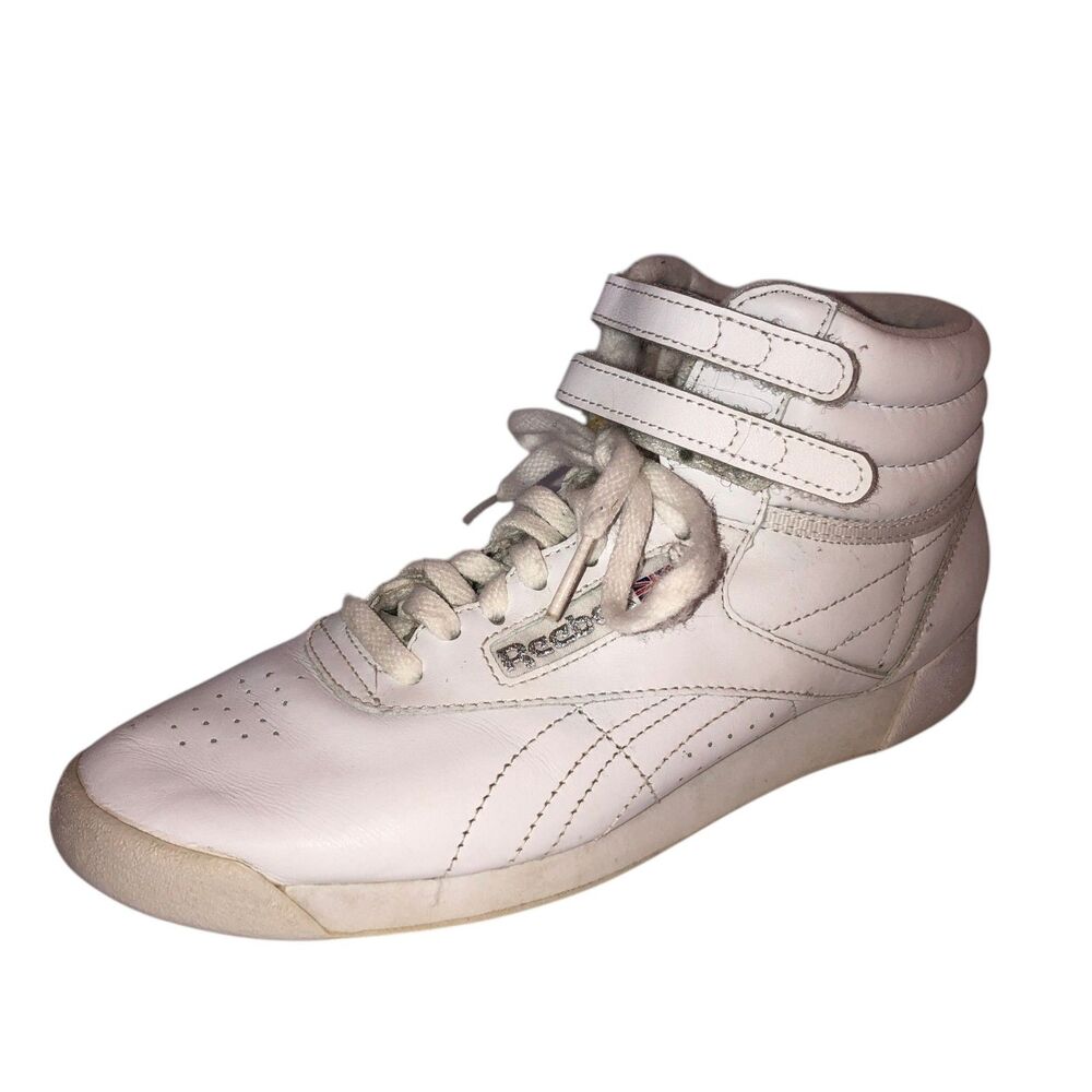 Reebok Freestyle Hi Womens Size 7.5 White Leather High Top Double Strap Sneakers